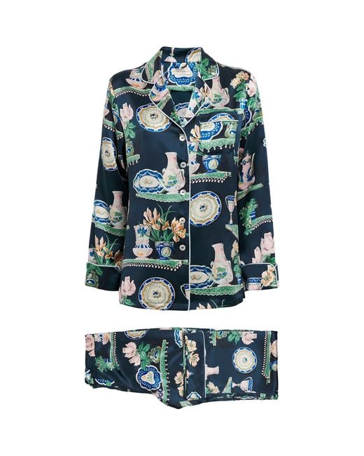 Olivia Von Halle Blue Silk Lila Pyjama Set