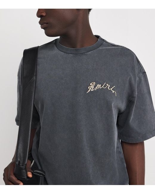 Amiri Gray Cotton Dragon Logo Oversized T-Shirt for men