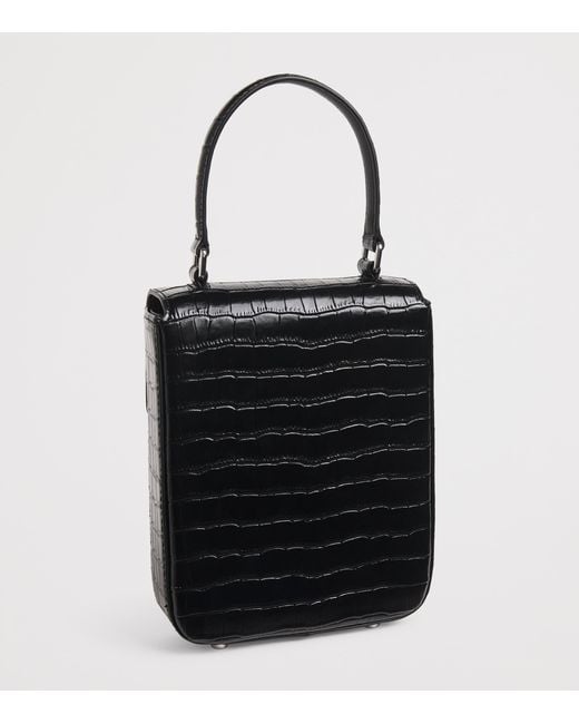 Self-Portrait Black Mini Croc-Embossed Leather Top-Handle Bag