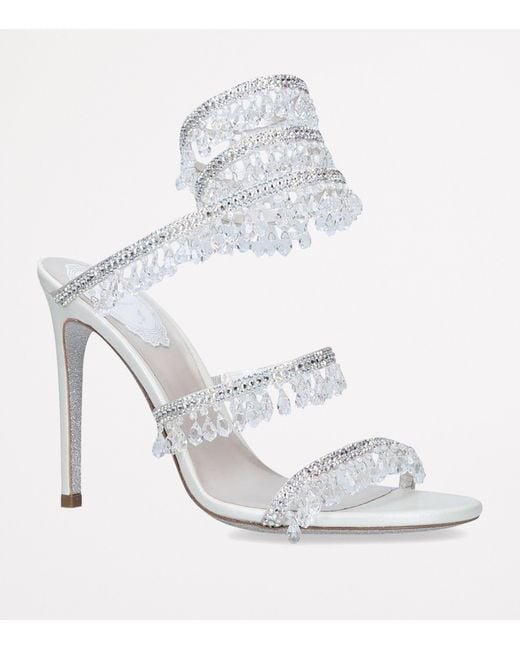 Rene Caovilla White Satin Chandelier Sandals 105