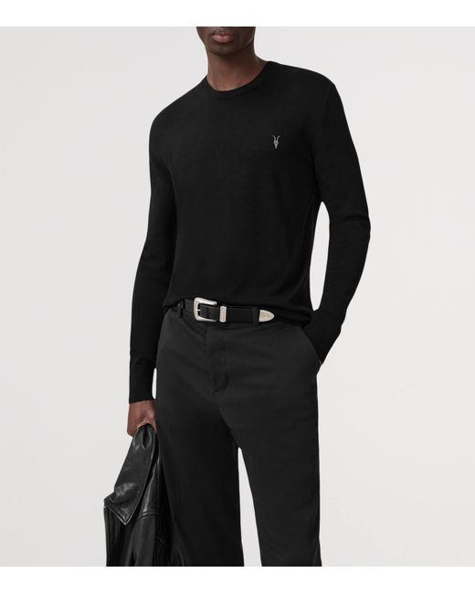 AllSaints Black Merino Wool Mode Sweater for men