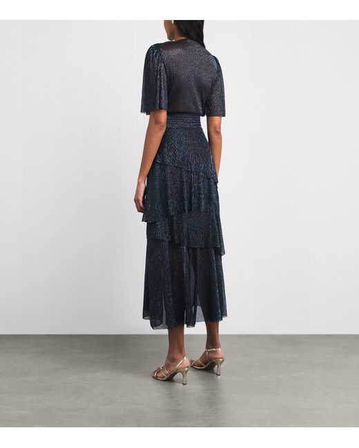 Maje Blue Metallic Pleated Midi Dress
