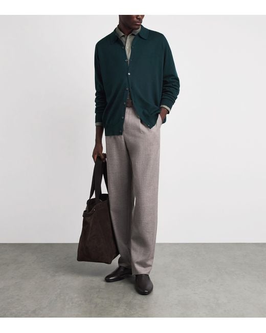 John Smedley Green Extra Fine Merino Wool Tibor Shirt for men