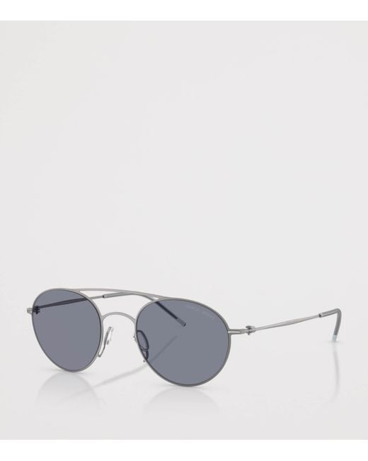 Giorgio Armani Gray Metal Round Sunglasses for men