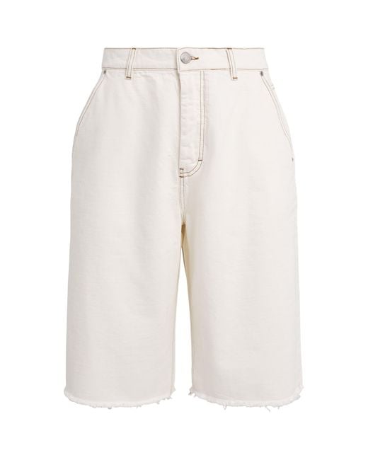 AMI White Contrast-Stitch Oversized Denim Shorts for men