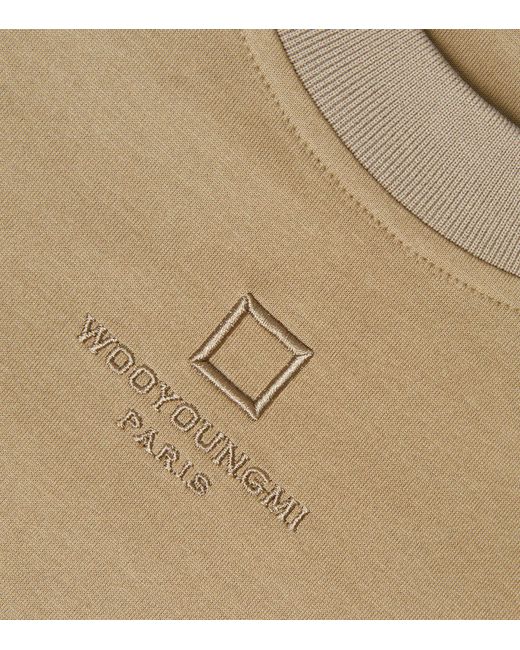 Wooyoungmi Natural Embroidered Square Logo T-shirt for men