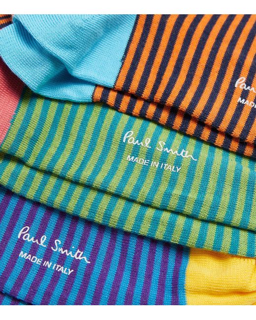 Paul Smith Blue Cotton-blend Signature Striped Socks (pack Of 3) for men