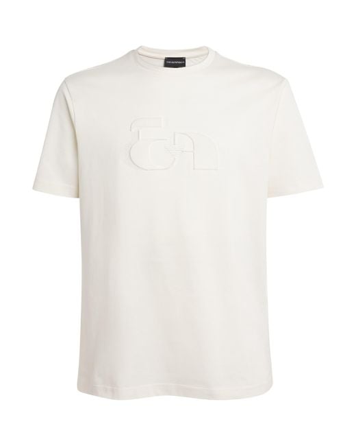 Emporio Armani White Cotton Flocked Logo T-Shirt for men