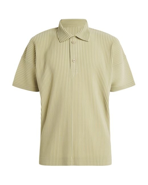 Homme Plissé Issey Miyake Green Pleated Polo Shirt for men