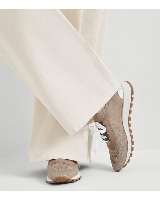 Brunello Cucinelli Brown Cotton-Blend Knit Runner Sneakers