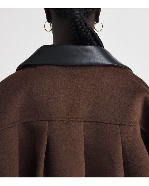 Maje Brown Wool-Blend Leather-Collar Jacket