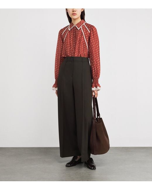 ME+EM Red Cotton-Silk Paisley Blouse