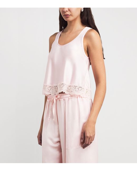 Sandro Pink Satin Lace-Trim Top