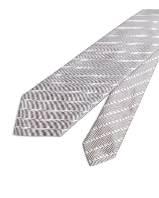 Emporio Armani White Silk Woven Double-stripe Tie for men