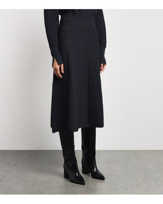 Molli Blue Virgin Wool-Blend Basket-Weave Midi Skirt