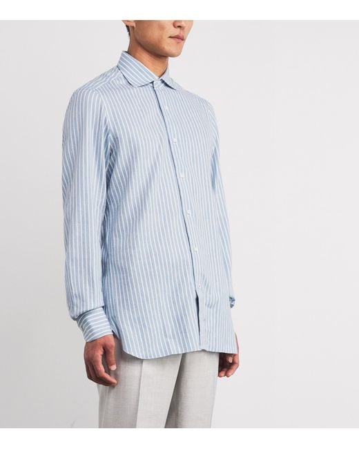 Isaia Blue Cotton-Cashmere Shirt for men