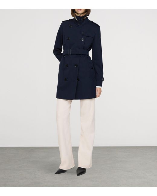 Burberry Blue Gabardine Kensington Heritage Trench Coat