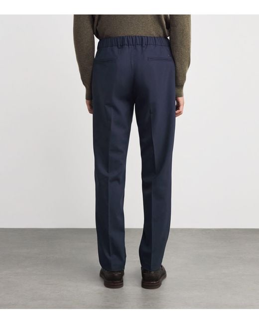 Herno Blue Stretch Virgin Wool Trousers for men