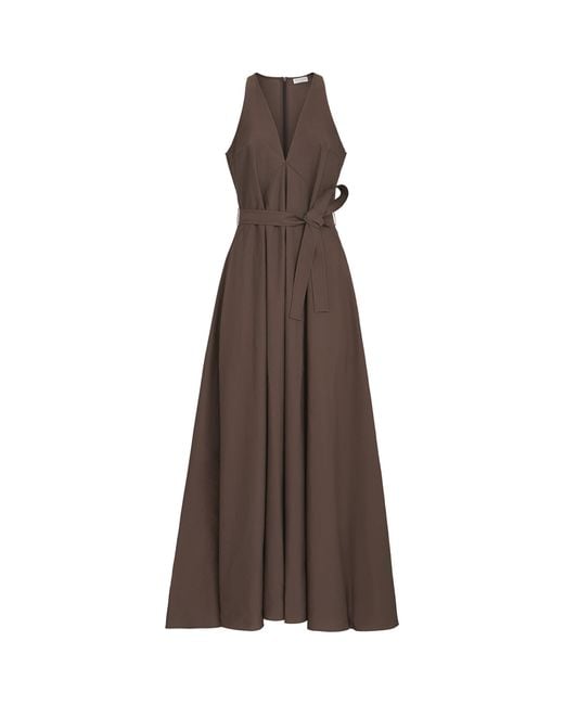 Brunello Cucinelli Brown Techno-Cotton Poplin Belted Maxi Dress