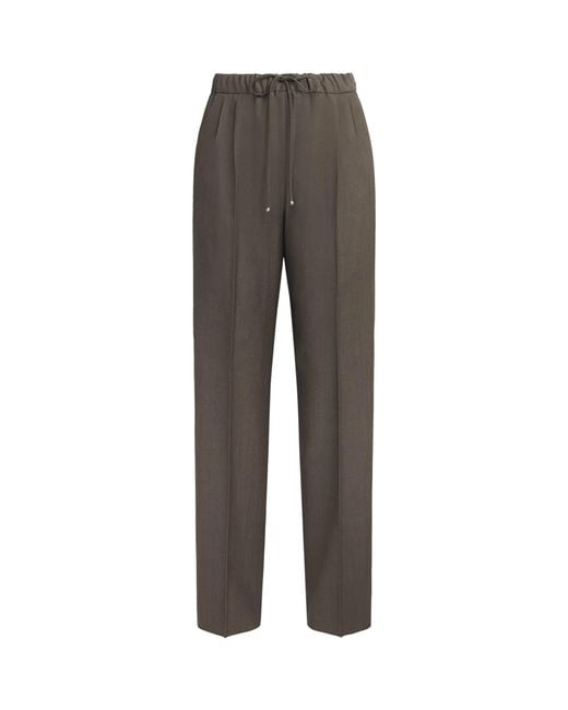 Max Mara Gray Wool Gabardine Drawstring Trousers