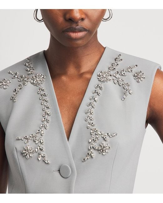 Huishan Zhang Gray Crepe Embellished Sigrid Sleeveless Jacket
