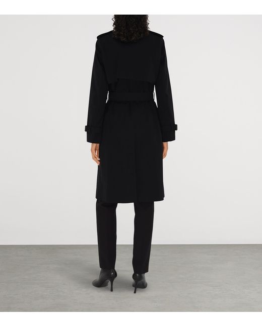 Burberry Black Gabardine Check-Collar Long Trench Coat