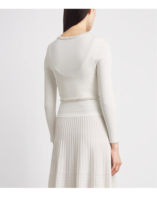 Sandro White Ribbed Embellished Cardigan