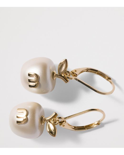 Miu Miu Metallic Faux Pearl Apple Drop Earrings