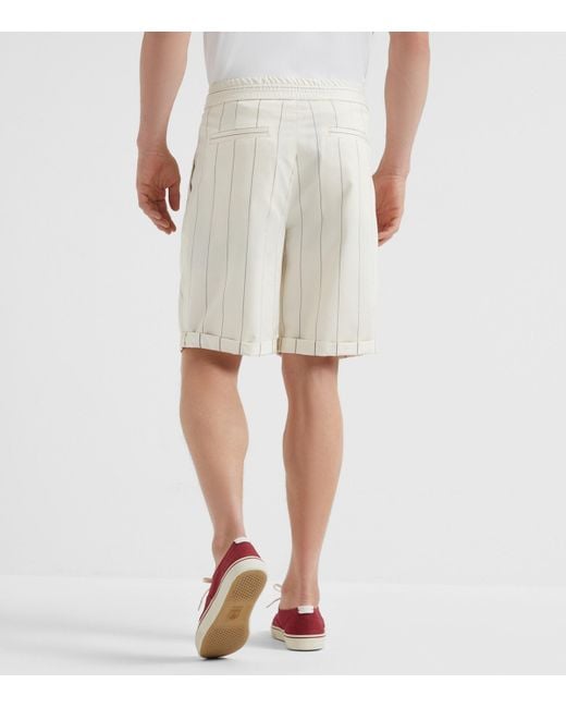 Brunello Cucinelli White Wool-Sea Island Cotton Bermuda Shorts for men