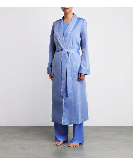 Derek Rose Blue Cotton Contrast-Trim Robe