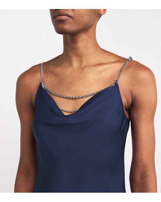 Rabanne Blue Satin Chain-Necklace Detail Cami Top