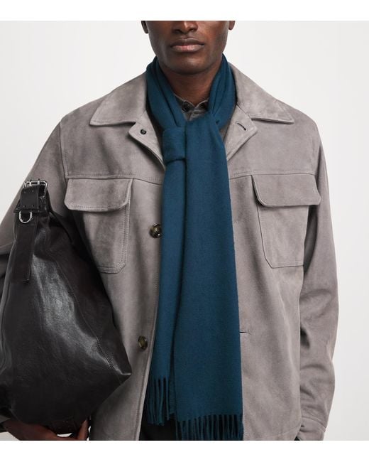 Johnstons Blue Natural Cashmere Scarf for men