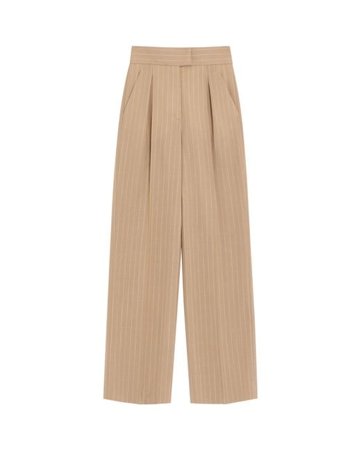 Valentino Natural Wool Pinstripe Wide-Leg Trousers