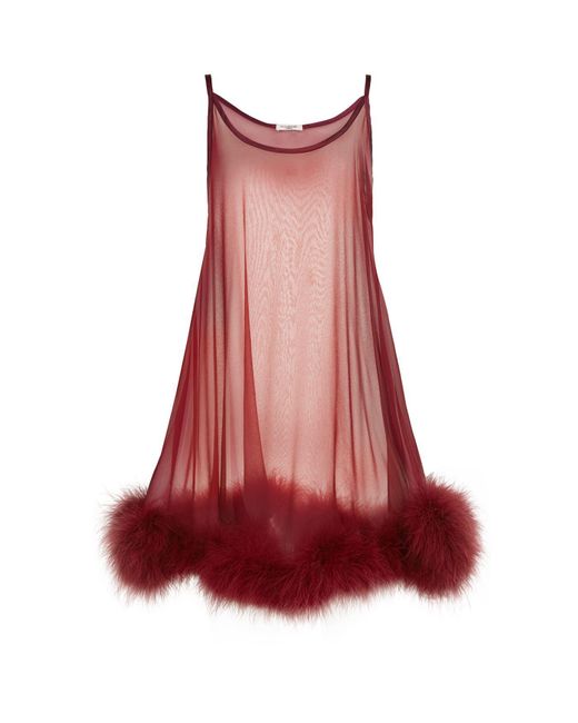 Gilda & Pearl Fur Trim Babydoll Dress, Pink, S/m