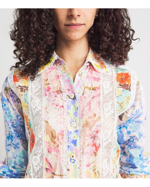 Zimmermann Blue Cotton-Lace Floral Solstice Shirt