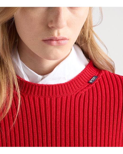 Prada Red Wool Ribbed Short-Sleeve Sweater