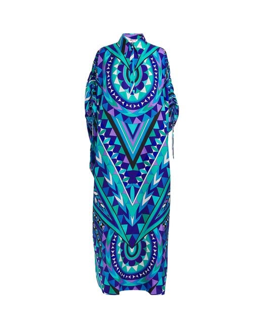 Emilio Pucci Blue Silk Printed Kaftan Maxi Dress