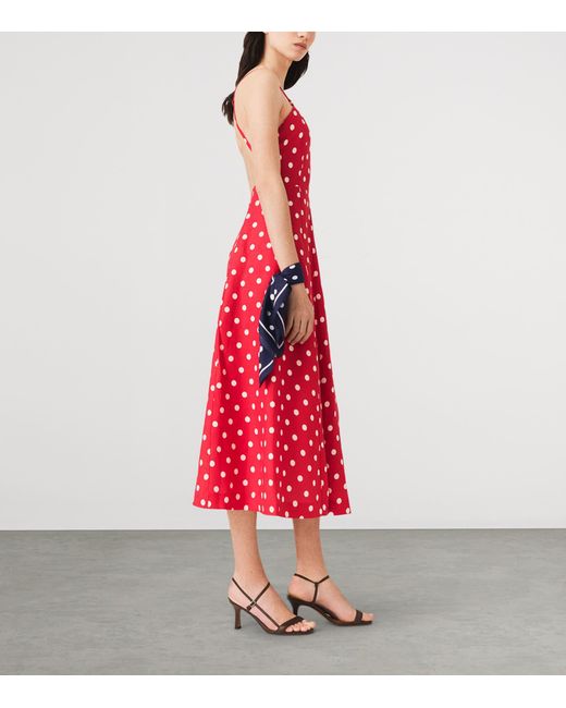 Maje Red Linen-Blend Polka-Dot Maxi Dress