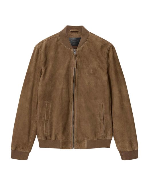 AllSaints Brown Suede Morten Bomber Jacket for men