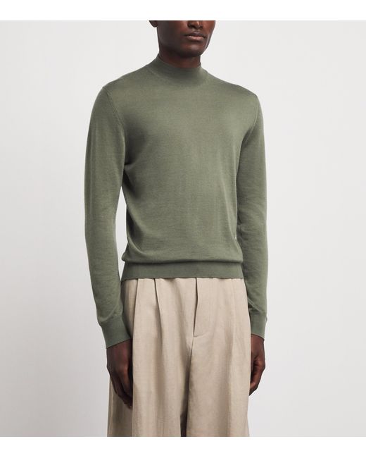 Colombo Green Cashmere Mock-Neck Sweater for men