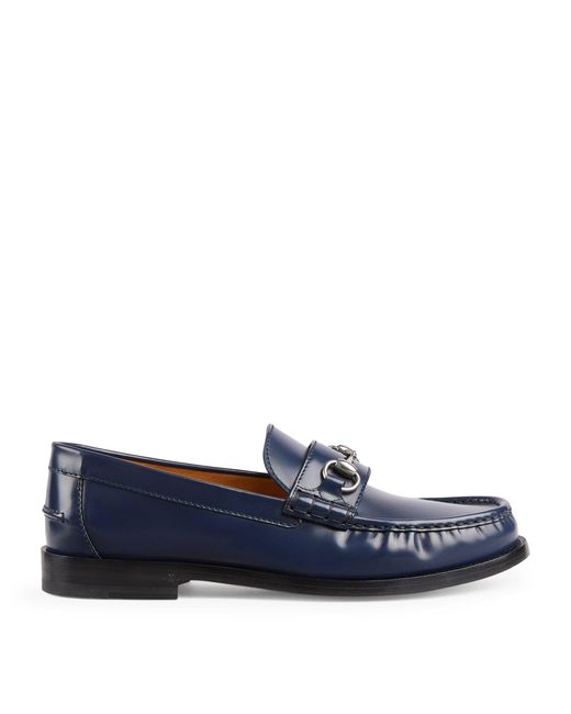Gucci Blue Leather Horsebit Loafers for men