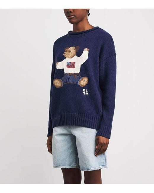 Polo Ralph Lauren Blue Cotton-Linen Sitting Polo Bear Sweater