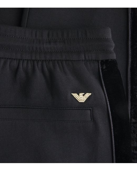 Emporio Armani Black Stretch-Cotton Velvet Sweatpants for men