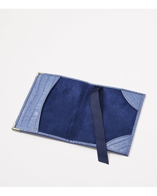 Aspinal Blue Croc-Embossed Leather Passport Cover for men