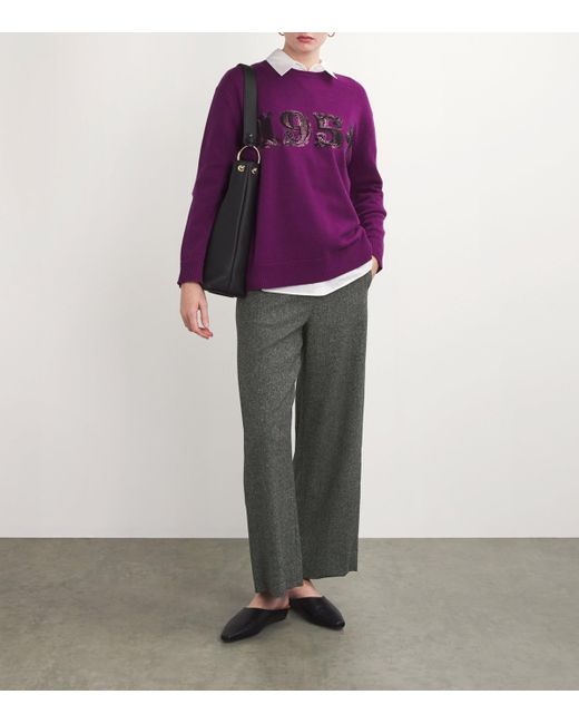 Max Mara Gray Wool-Silk-Blend Tailored Trousers