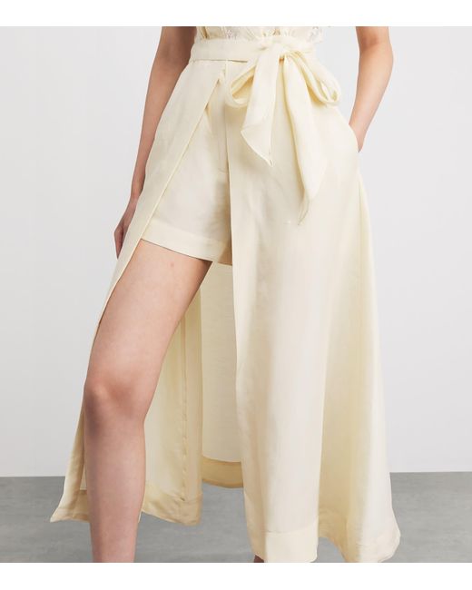 Sandro White Linen-Blend Lace-Trim Midi Dress
