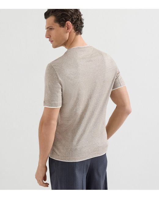 Brunello Cucinelli White Linen-Cotton Jersey Faux-Layered T-Shirt for men