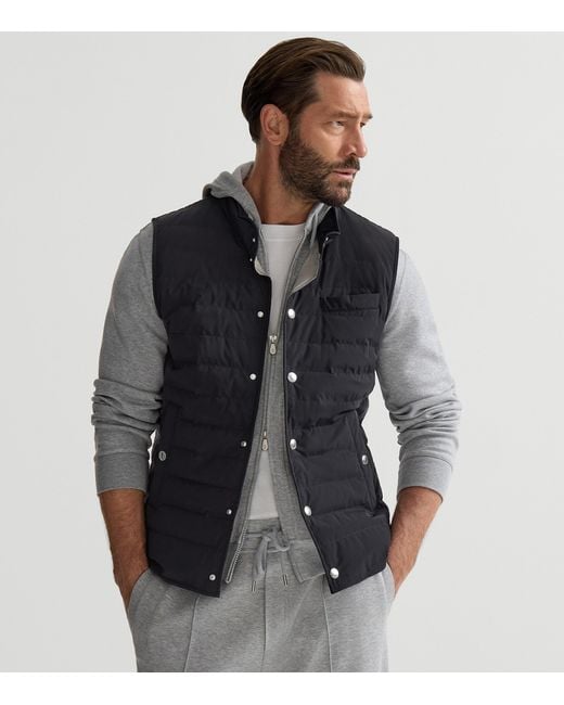 Brunello Cucinelli Blue Bonded Taffeta Down Gilet for men
