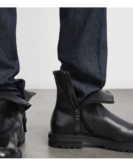 Giorgio Armani Black Leather Zip Ankle Boots for men