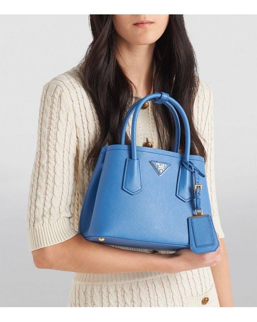 Prada Blue Mini Leather Double Top-handle Bag